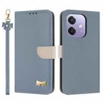 For OPPO A40 4G Global / A60 Metal Bow Leather Phone Case with Hand Strap(Light Blue)