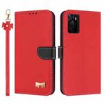 For OPPO A55s 5G Japan Metal Bow Leather Phone Case with Hand Strap(Red)
