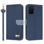 For OPPO A55s 5G Japan Metal Bow Leather Phone Case with Hand Strap(Dark Blue)