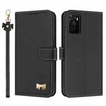 For OPPO A55s 5G Japan Metal Bow Leather Phone Case with Hand Strap(Black)