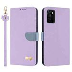 For OPPO A55s 5G Japan Metal Bow Leather Phone Case with Hand Strap(Purple)