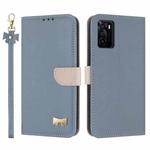 For OPPO A55s 5G Japan Metal Bow Leather Phone Case with Hand Strap(Light Blue)