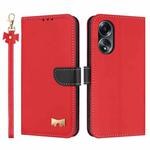 For OPPO A58 4G Global Metal Bow Leather Phone Case with Hand Strap(Red)