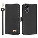 For OPPO A58 4G Global Metal Bow Leather Phone Case with Hand Strap(Black)