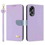 For OPPO A58 4G Global Metal Bow Leather Phone Case with Hand Strap(Purple)