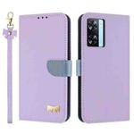 For OPPO A77 4G / A57 4G Global Metal Bow Leather Phone Case with Hand Strap(Purple)