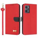 For OPPO Reno7 A / Reno9 A Metal Bow Leather Phone Case with Hand Strap(Red)