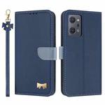For OPPO Reno7 A / Reno9 A Metal Bow Leather Phone Case with Hand Strap(Dark Blue)