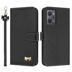 For OPPO Reno7 A / Reno9 A Metal Bow Leather Phone Case with Hand Strap(Black)