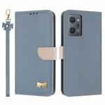 For OPPO Reno7 A / Reno9 A Metal Bow Leather Phone Case with Hand Strap(Light Blue)