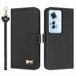 For OPPO Reno11 F / F21 Pro India Metal Bow Leather Phone Case with Hand Strap(Black)