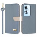 For OPPO Reno11 F / F21 Pro India Metal Bow Leather Phone Case with Hand Strap(Light Blue)