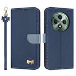 For OPPO Reno12 F Global Metal Bow Leather Phone Case with Hand Strap(Dark Blue)