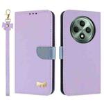For OPPO Reno12 F Global Metal Bow Leather Phone Case with Hand Strap(Purple)