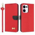 For OPPO Reno13 5G Metal Bow Leather Phone Case with Hand Strap(Red)