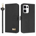 For OPPO Reno13 5G Metal Bow Leather Phone Case with Hand Strap(Black)