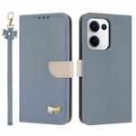 For OPPO Reno13 5G Metal Bow Leather Phone Case with Hand Strap(Light Blue)