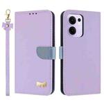 For OPPO Reno13 F Global Metal Bow Leather Phone Case with Hand Strap(Purple)
