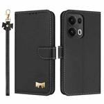 For OPPO Reno13 Pro 5G Metal Bow Leather Phone Case with Hand Strap(Black)