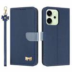 For OPPO Reno14 5G Metal Bow Leather Phone Case with Hand Strap(Dark Blue)