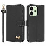 For OPPO Reno14 5G Metal Bow Leather Phone Case with Hand Strap(Black)