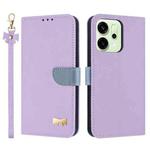 For OPPO Reno14 5G Metal Bow Leather Phone Case with Hand Strap(Purple)