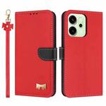 For OPPO Reno14 Pro 5G Metal Bow Leather Phone Case with Hand Strap(Red)