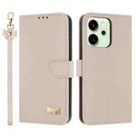 For OPPO Reno14 Pro 5G Metal Bow Leather Phone Case with Hand Strap(Apricot)