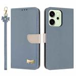 For OPPO Reno14 Pro 5G Metal Bow Leather Phone Case with Hand Strap(Light Blue)