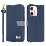 For OPPO A5 Pro 5G Global Metal Bow Leather Phone Case with Hand Strap(Dark Blue)