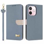 For OPPO A5 Pro 5G Global Metal Bow Leather Phone Case with Hand Strap(Light Blue)