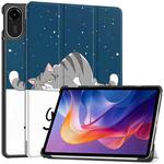For Xiaomi Redmi Pad 2 Custer Painted 3-Fold Stand Leather Smart Tablet Case(Lazy Cat)