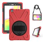 For Samsung Tab A 8.0(2019) T290 / T295 Shockproof Colorful Silicone + PC Protective Case with Holder & Hand Grip Strap(Red)