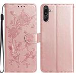 For Samsung Galaxy F16 Rose Flower Embossing Pattern Leather Phone Case(Rose Gold)