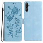 For Samsung Galaxy F16 Rose Flower Embossing Pattern Leather Phone Case(Sky Blue)