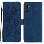 For Samsung Galaxy F16 Rose Flower Embossing Pattern Leather Phone Case(Dark Blue)