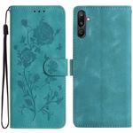 For Samsung Galaxy F16 Rose Flower Embossing Pattern Leather Phone Case(Green)