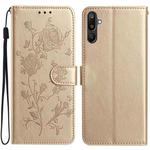 For Samsung Galaxy F16 Rose Flower Embossing Pattern Leather Phone Case(Gold)