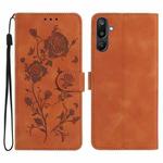 For Samsung Galaxy F16 Rose Flower Embossing Pattern Leather Phone Case(Brown)