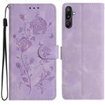 For Samsung Galaxy F16 Rose Flower Embossing Pattern Leather Phone Case(Light Purple)