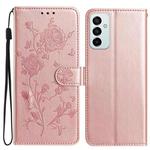 For Samsung Galaxy M23 Rose Flower Embossing Pattern Leather Phone Case(Rose Gold)