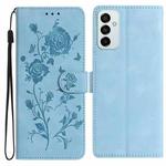 For Samsung Galaxy M23 Rose Flower Embossing Pattern Leather Phone Case(Sky Blue)