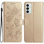 For Samsung Galaxy M23 Rose Flower Embossing Pattern Leather Phone Case(Gold)