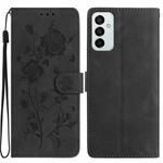For Samsung Galaxy M23 Rose Flower Embossing Pattern Leather Phone Case(Black)