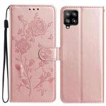 For Samsung Galaxy M32 Rose Flower Embossing Pattern Leather Phone Case(Rose Gold)
