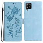 For Samsung Galaxy M32 Rose Flower Embossing Pattern Leather Phone Case(Sky Blue)