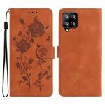 For Samsung Galaxy M32 Rose Flower Embossing Pattern Leather Phone Case(Brown)