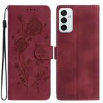 For Samsung Galaxy M52 Rose Flower Embossing Pattern Leather Phone Case(Red)