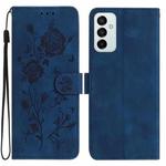 For Samsung Galaxy M52 Rose Flower Embossing Pattern Leather Phone Case(Dark Blue)