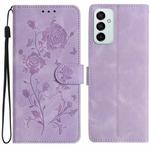 For Samsung Galaxy M52 Rose Flower Embossing Pattern Leather Phone Case(Light Purple)